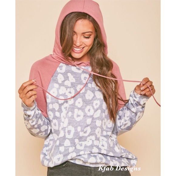 💗LAST Animal Print Color Block Soft Pocket Hoodie - Picture 8 of 14